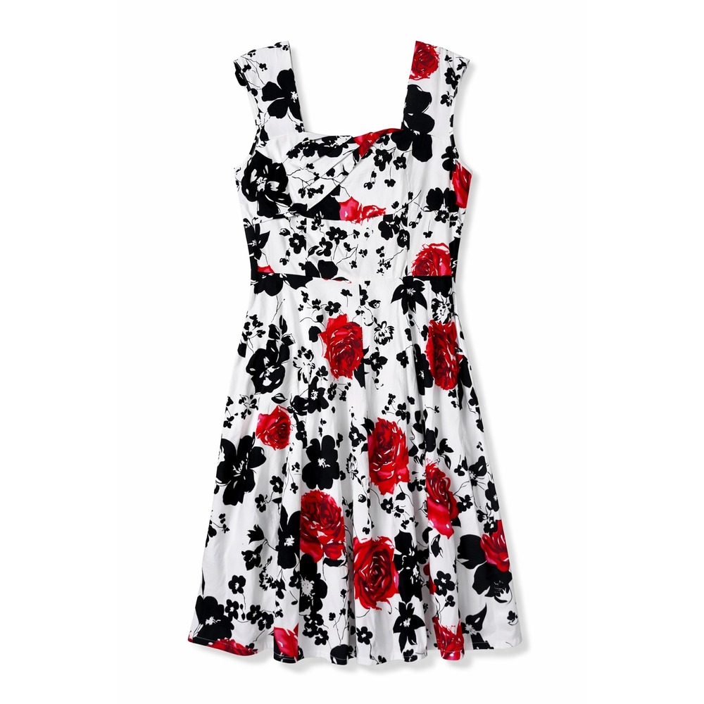 Muxxn Beauty Creator Floral Fit Flare Dress XL Black White Red Romantic Feminine